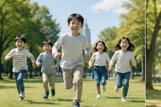 公園で元気に走る子どもたち